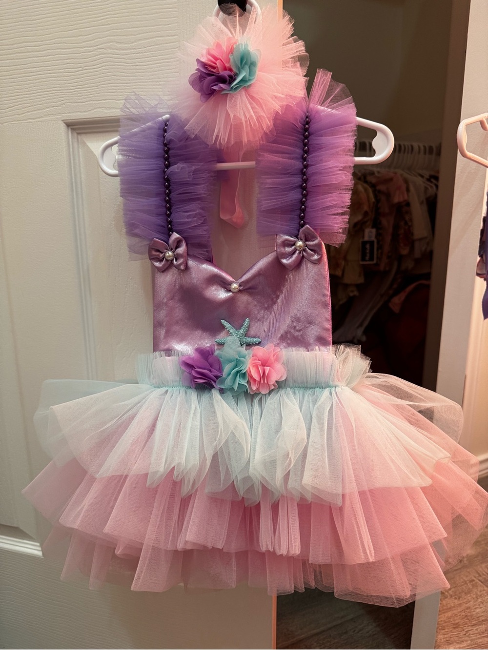 Girls Purple and Pink Tulle Dress with Aqua Accents